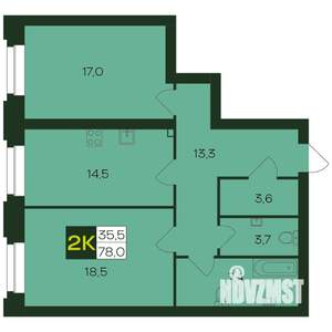 2-к квартира, вторичка, 78м2, 2/9 этаж