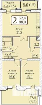 2-к квартира, вторичка, 98м2, 1/9 этаж