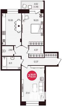 2-к квартира, вторичка, 83м2, 2/16 этаж