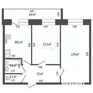 2-к квартира, вторичка, 52м2, 9/10 этаж