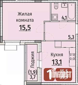 1-к квартира, вторичка, 42м2, 1/9 этаж