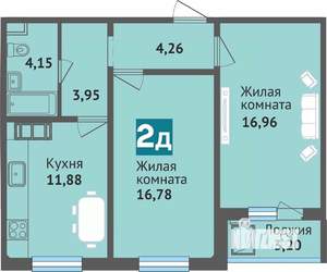2-к квартира, вторичка, 61м2, 11/16 этаж
