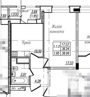 1-к квартира, вторичка, 38м2, 16/17 этаж