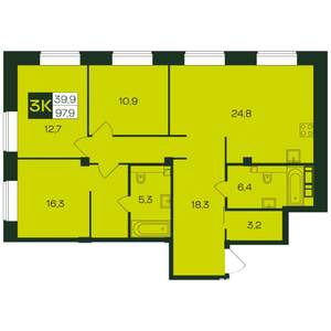 3-к квартира, вторичка, 98м2, 4/8 этаж