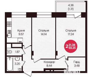 2-к квартира, вторичка, 59м2, 4/16 этаж