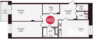 2-к квартира, вторичка, 84м2, 6/16 этаж