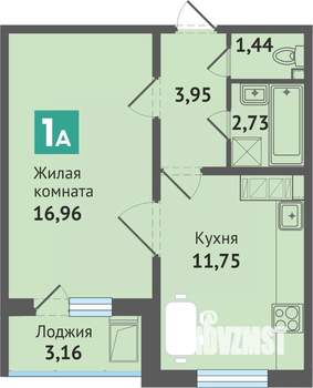 1-к квартира, строящийся дом, 40м2, 14/16 этаж