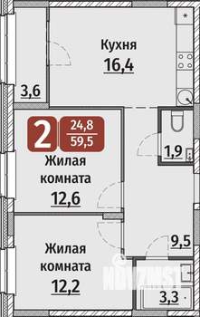 2-к квартира, вторичка, 60м2, 1/17 этаж