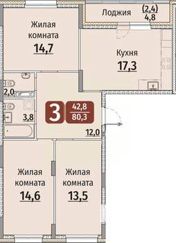 3-к квартира, вторичка, 83м2, 7/9 этаж