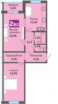 2-к квартира, вторичка, 65м2, 13/16 этаж