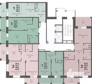 2-к квартира, вторичка, 65м2, 6/16 этаж