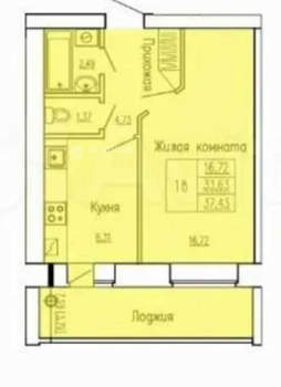 1-к квартира, вторичка, 38м2, 6/8 этаж