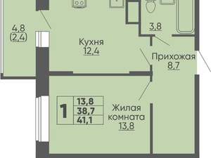 1-к квартира, вторичка, 41м2, 2/16 этаж