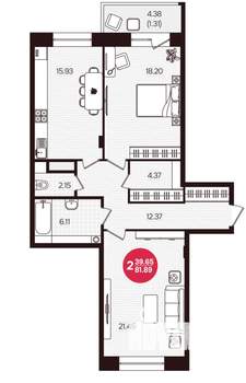 2-к квартира, вторичка, 82м2, 3/16 этаж