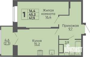 1-к квартира, строящийся дом, 48м2, 11/16 этаж