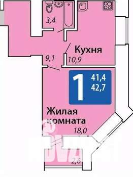 1-к квартира, вторичка, 43м2, 6/16 этаж