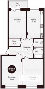 3-к квартира, вторичка, 101м2, 2/16 этаж