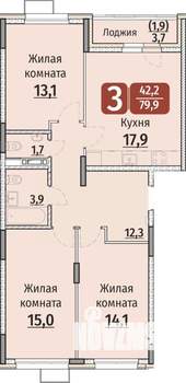 3-к квартира, строящийся дом, 82м2, 3/9 этаж