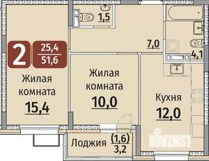 2-к квартира, строящийся дом, 53м2, 8/9 этаж