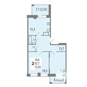2-к квартира, сданный дом, 73м2, 10/16 этаж