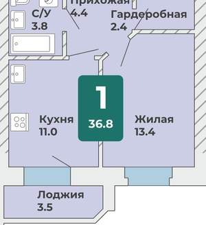 1-к квартира, вторичка, 35м2, 1/9 этаж
