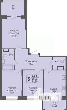 3-к квартира, строящийся дом, 82м2, 11/16 этаж