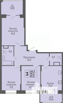 3-к квартира, строящийся дом, 82м2, 14/16 этаж