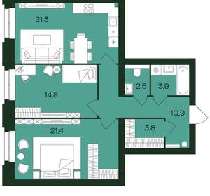 2-к квартира, вторичка, 79м2, 2/9 этаж