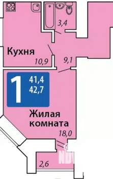 1-к квартира, вторичка, 43м2, 2/16 этаж