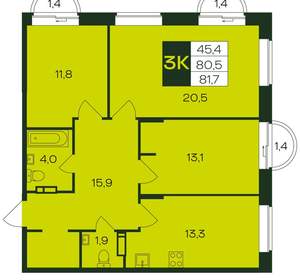 3-к квартира, вторичка, 82м2, 8/12 этаж