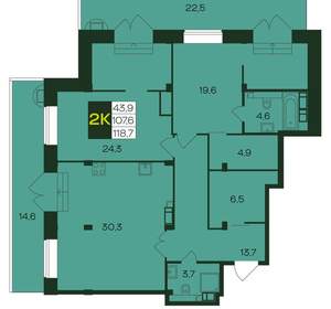 2-к квартира, вторичка, 119м2, 7/8 этаж