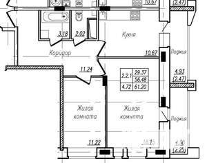 2-к квартира, вторичка, 61м2, 9/17 этаж