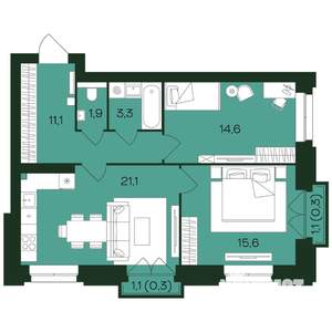 2-к квартира, вторичка, 68м2, 6/9 этаж