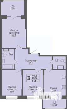 3-к квартира, строящийся дом, 82м2, 7/16 этаж