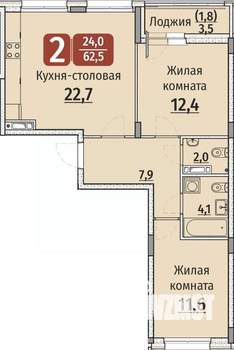 2-к квартира, вторичка, 64м2, 5/9 этаж