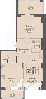2-к квартира, строящийся дом, 68м2, 16/16 этаж