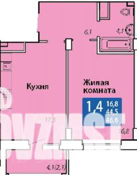 1-к квартира, строящийся дом, 47м2, 4/14 этаж