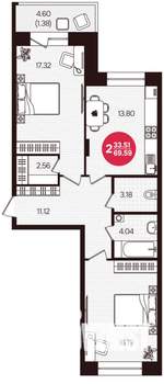 2-к квартира, вторичка, 70м2, 2/16 этаж