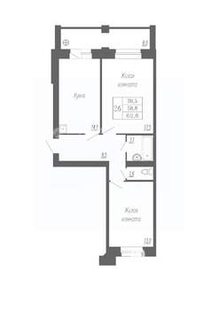 2-к квартира, вторичка, 63м2, 1/9 этаж