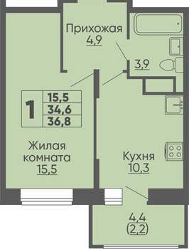 1-к квартира, вторичка, 37м2, 2/16 этаж