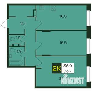 2-к квартира, вторичка, 74м2, 2/12 этаж