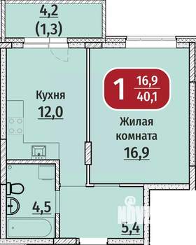1-к квартира, вторичка, 40м2, 1/9 этаж