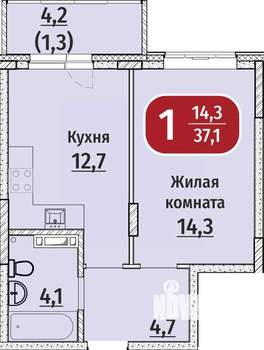 1-к квартира, вторичка, 37м2, 7/9 этаж