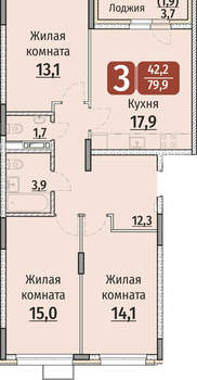 3-к квартира, строящийся дом, 82м2, 3/9 этаж