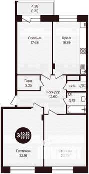 3-к квартира, вторичка, 100м2, 5/16 этаж