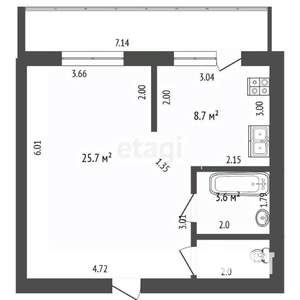 1-к квартира, вторичка, 40м2, 5/7 этаж