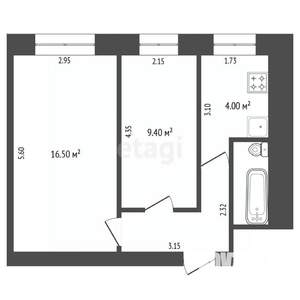 2-к квартира, вторичка, 37м2, 1/4 этаж