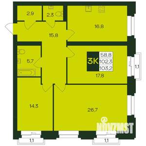 3-к квартира, вторичка, 103м2, 3/9 этаж