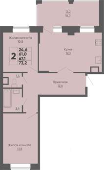 2-к квартира, строящийся дом, 67м2, 3/16 этаж