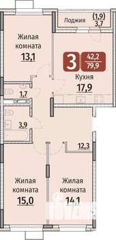 3-к квартира, строящийся дом, 80м2, 5/9 этаж